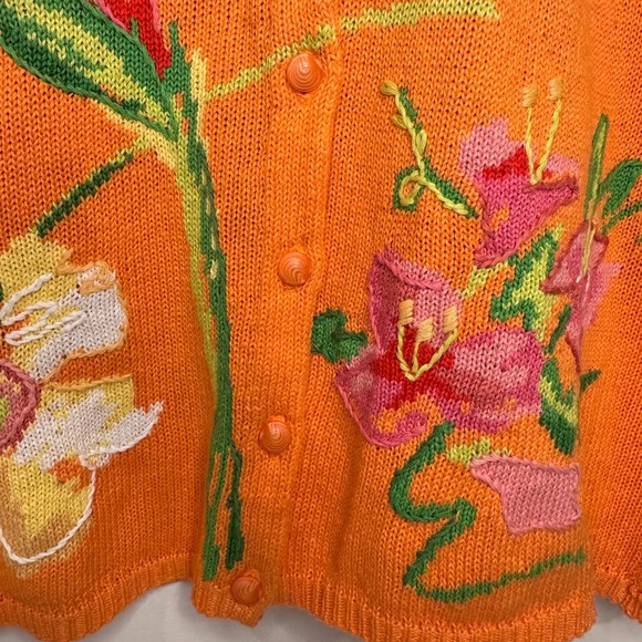 Susan‎ Bristol Cardigan Size S/M Short Sleeve Floral Tropical Embroidery Cotton - Picture 5 of 10